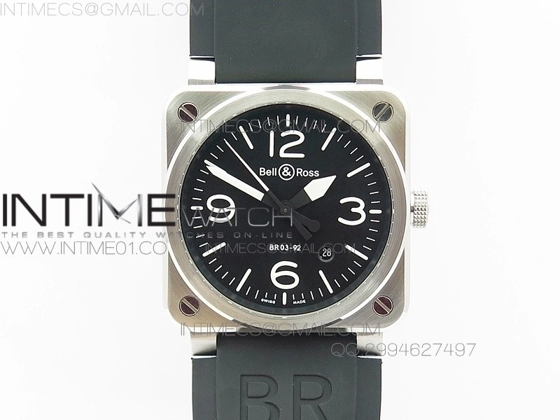 BR 03-92 SS Case V3 Black Dial 42.5mm on Rubber Strap MIYOTA 9015